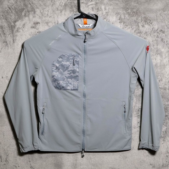 Peter Millar Flex Adapt Jacket Mens Medium Gray Camo Full Zip Golf Windbreaker